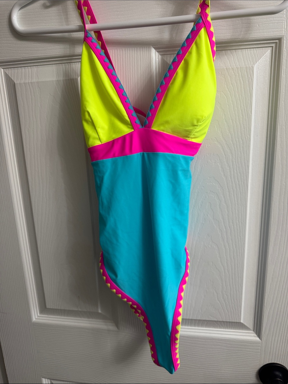 Neon Colorblock One-Piece Swimsuit in Yellow, Pink & Blue